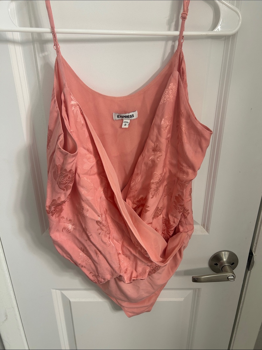 Express Coral Pink Floral Satin Draped Cami Bodysuit